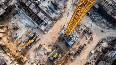 Construction site with crane, excavator, and scaffolding. design for building and development...