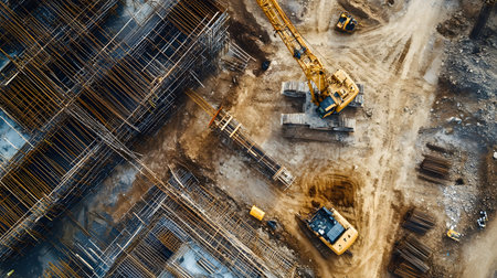 Construction site with crane, excavator, and scaffolding. design for building and development...