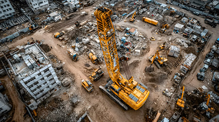 Construction site with crane, excavator, and scaffolding. design for building and development...