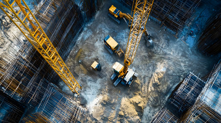Construction site with crane, excavator, and scaffolding. design for building and development...