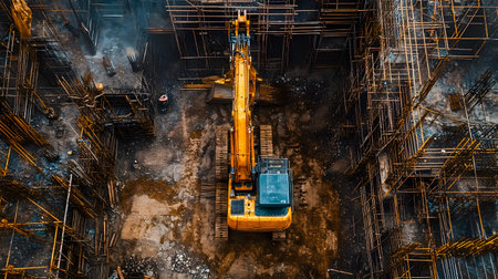 Construction site with crane, excavator, and scaffolding. design for building and development...