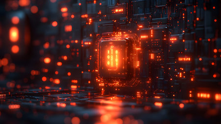 Visualization of digital cybersecurity featuring glowing lock and shield icons with a binary code background in a dark cyber environment. Ideal for IT security and tech presentations.の写真素材