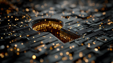 Visualization of digital cybersecurity featuring glowing lock and shield icons with a binary code background in a dark cyber environment. Ideal for IT security and tech presentations.の写真素材