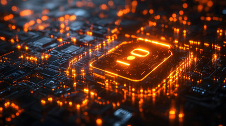 Visualization of digital cybersecurity featuring glowing lock and shield icons with a binary code...