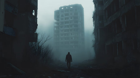 A lone survivor moves through a foggy, ruined city after an apocalyptic event. Great for...