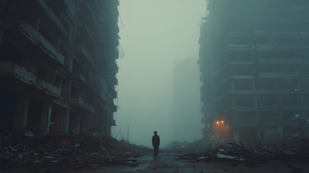 A lone survivor moves through a foggy, ruined city after an apocalyptic event. Great for...