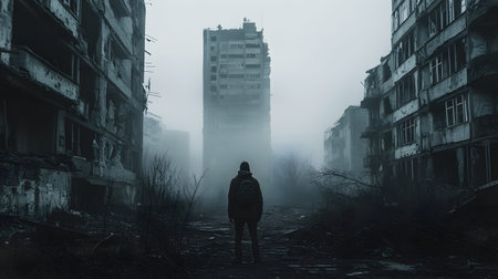 A lone survivor moves through a foggy, ruined city after an apocalyptic event. Great for...