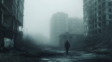 A lone survivor moves through a foggy, ruined city after an apocalyptic event. Great for...