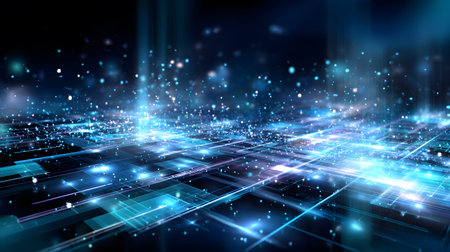 Glowing blue tech grid on a dark background, giving a high-tech digital interface feel. Great for...