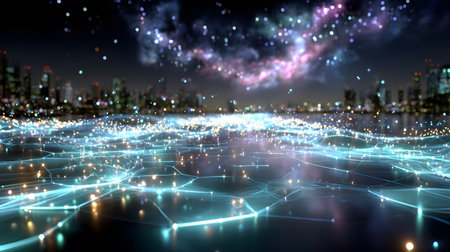 Glowing blue tech grid on a dark background, giving a high-tech digital interface feel. Great for...