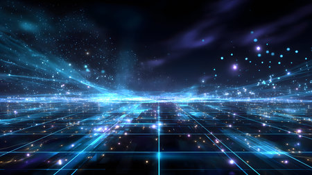 Glowing blue tech grid on a dark background, giving a high-tech digital interface feel. Great for...