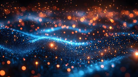 Glowing blue tech grid on a dark background, giving a high-tech digital interface feel. Great for IT, data, and tech-focused designs.の写真素材