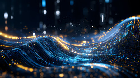 Glowing blue tech grid on a dark background, giving a high-tech digital interface feel. Great for IT, data, and tech-focused designs.の写真素材