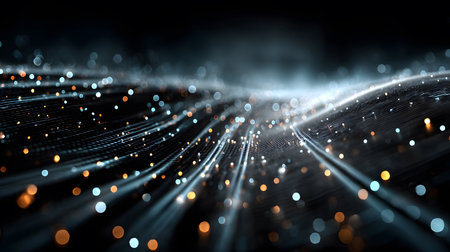 Glowing blue tech grid on a dark background, giving a high-tech digital interface feel. Great for IT, data, and tech-focused designs.の写真素材