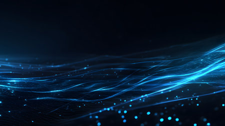 Glowing blue tech grid on a dark background, giving a high-tech digital interface feel. Great for IT, data, and tech-focused designs.の写真素材