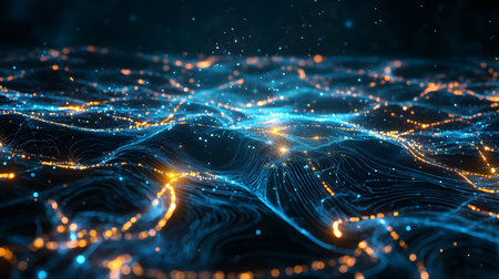 Glowing blue tech grid on a dark background, giving a high-tech digital interface feel. Great for...