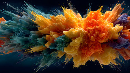 Vibrant abstract color burst with dynamic motion on a black background. Perfect for music posters, web design, and expressive visuals.の写真素材