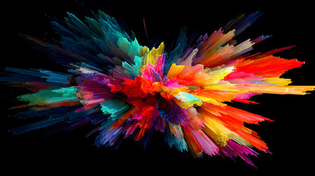 Vibrant abstract color burst with dynamic motion on a black background. Perfect for music posters, web design, and expressive visuals.の写真素材