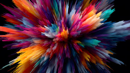 Vibrant abstract color burst with dynamic motion on a black background. Perfect for music posters, web design, and expressive visuals.の写真素材