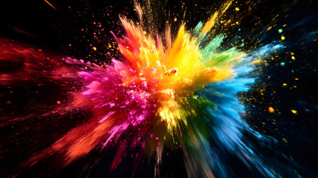 Vibrant abstract color burst with dynamic motion on a black background. Perfect for music posters, web design, and expressive visuals.の写真素材