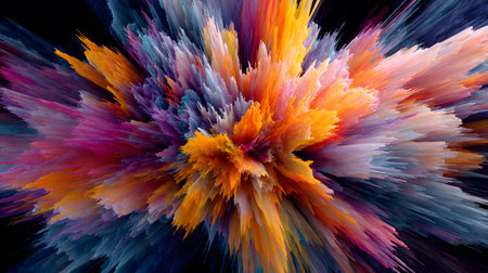Vibrant abstract color burst with dynamic motion on a black background. Perfect for music posters, web design, and expressive visuals.の写真素材