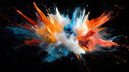 Vibrant abstract color burst with dynamic motion on a black background. Perfect for music posters,...