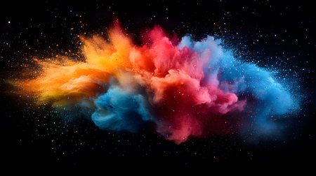 Vibrant abstract color burst with dynamic motion on a black background. Perfect for music posters, web design, and expressive visuals.の写真素材