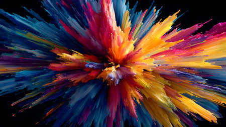 Vibrant abstract color burst with dynamic motion on a black background. Perfect for music posters, web design, and expressive visuals.の写真素材