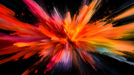 Vibrant abstract color burst with dynamic motion on a black background. Perfect for music posters, web design, and expressive visuals.の写真素材