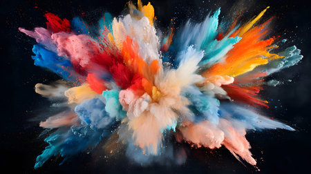 Vibrant abstract color burst with dynamic motion on a black background. Perfect for music posters,...