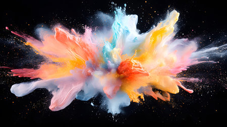 Vibrant abstract color burst with dynamic motion on a black background. Perfect for music posters,...