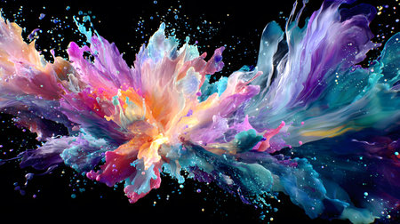 Vibrant abstract color burst with dynamic motion on a black background. Perfect for music posters,...