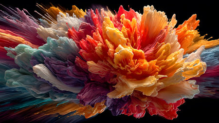 Vibrant abstract color burst with dynamic motion on a black background. Perfect for music posters,...