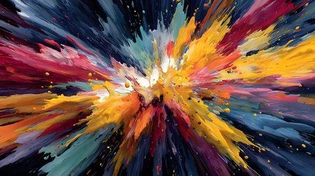 Vibrant abstract color burst with dynamic motion on a black background. Perfect for music posters,...
