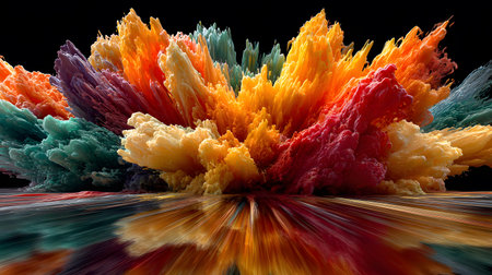 Vibrant abstract color burst with dynamic motion on a black background. Perfect for music posters,...