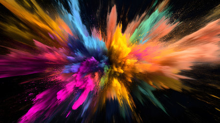 Vibrant abstract color burst with dynamic motion on a black background. Perfect for music posters,...