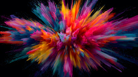 Vibrant abstract color burst with dynamic motion on a black background. Perfect for music posters, web design, and expressive visuals.の写真素材