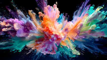 Vibrant abstract color burst with dynamic motion on a black background. Perfect for music posters,...