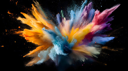 Vibrant abstract color burst with dynamic motion on a black background. Perfect for music posters,...