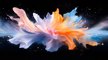 Vibrant abstract color burst with dynamic motion on a black background. Perfect for music posters,...