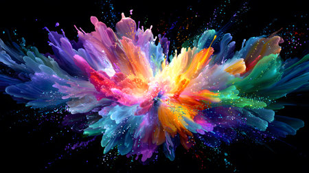 Vibrant abstract color burst with dynamic motion on a black background. Perfect for music posters,...