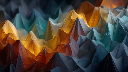 Colorful low poly abstract with geometric triangles and 3D faceted texture. Perfect for modern design, tech backgrounds, and branding visuals.の写真素材
