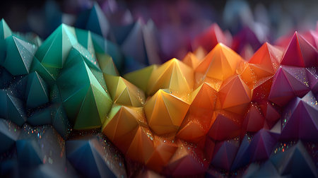 Colorful low poly abstract with geometric triangles and 3D faceted texture. Perfect for modern design, tech backgrounds, and branding visuals.の写真素材
