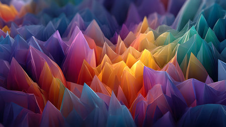 Colorful low poly abstract with geometric triangles and 3D faceted texture. Perfect for modern design, tech backgrounds, and branding visuals.の写真素材