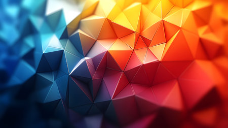 Colorful low poly abstract with geometric triangles and 3D faceted texture. Perfect for modern design, tech backgrounds, and branding visuals.の写真素材