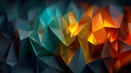 Colorful low poly abstract with geometric triangles and 3D faceted texture. Perfect for modern design, tech backgrounds, and branding visuals.の写真素材