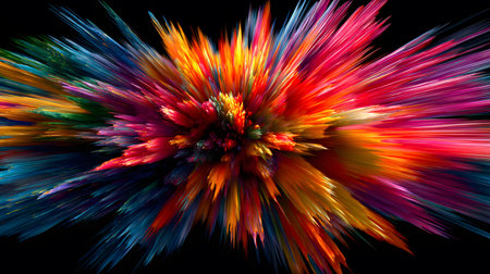 Vibrant abstract color burst with dynamic motion on a black background. Perfect for music posters, web design, and expressive visuals.の写真素材