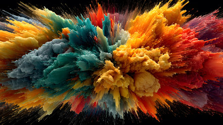 Vibrant abstract color burst with dynamic motion on a black background. Perfect for music posters, web design, and expressive visuals.の写真素材