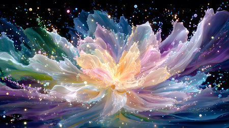 Vibrant abstract color burst with dynamic motion on a black background. Perfect for music posters,...