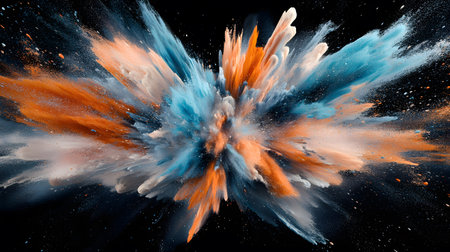 Vibrant abstract color burst with dynamic motion on a black background. Perfect for music posters, web design, and expressive visuals.の写真素材